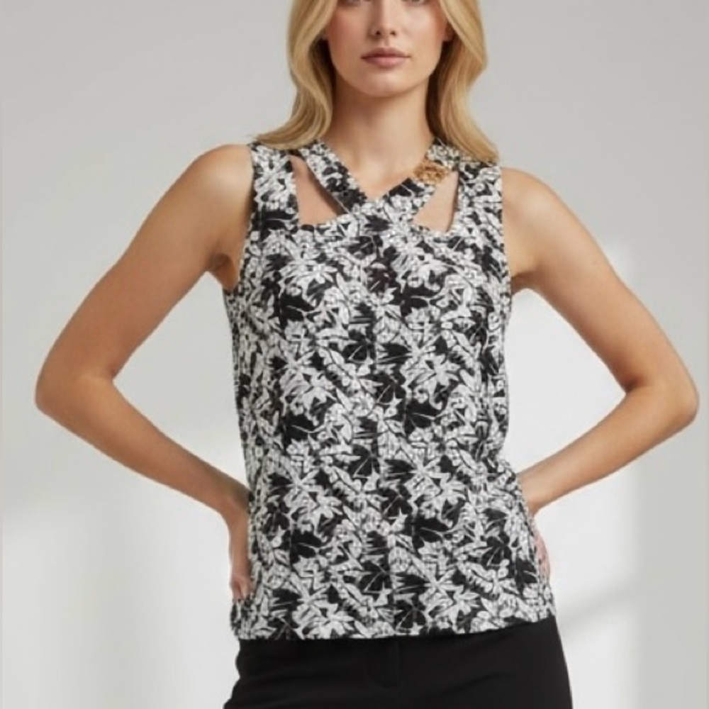 NWT Michael Kors Black and White Floral Top